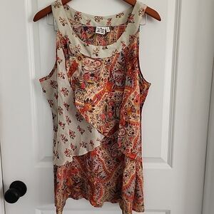 Parsley & Sage Womens Plus Size Sleeveless Blouse Beige Floral Tunic Size 1X